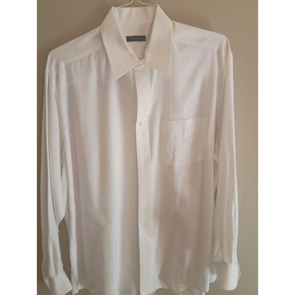 Club Room Mens White Herringbone Dress Shirt 17 34/35 XL 100% Cotton Long Sleeve